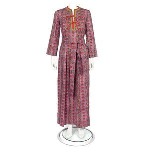 TREACY LOWE Vintage London Floral Block Print Made in India Kaftan Dress sz 8